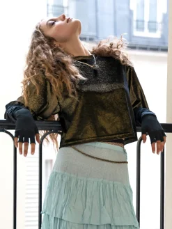 Yoko Black And Gold Smooth Velvet T-shirt<agnès b. Online